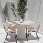 Aloise White Marble Top Round Dining Table with White Base