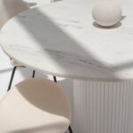 Aloise White Marble Top Round Dining Table with White Base