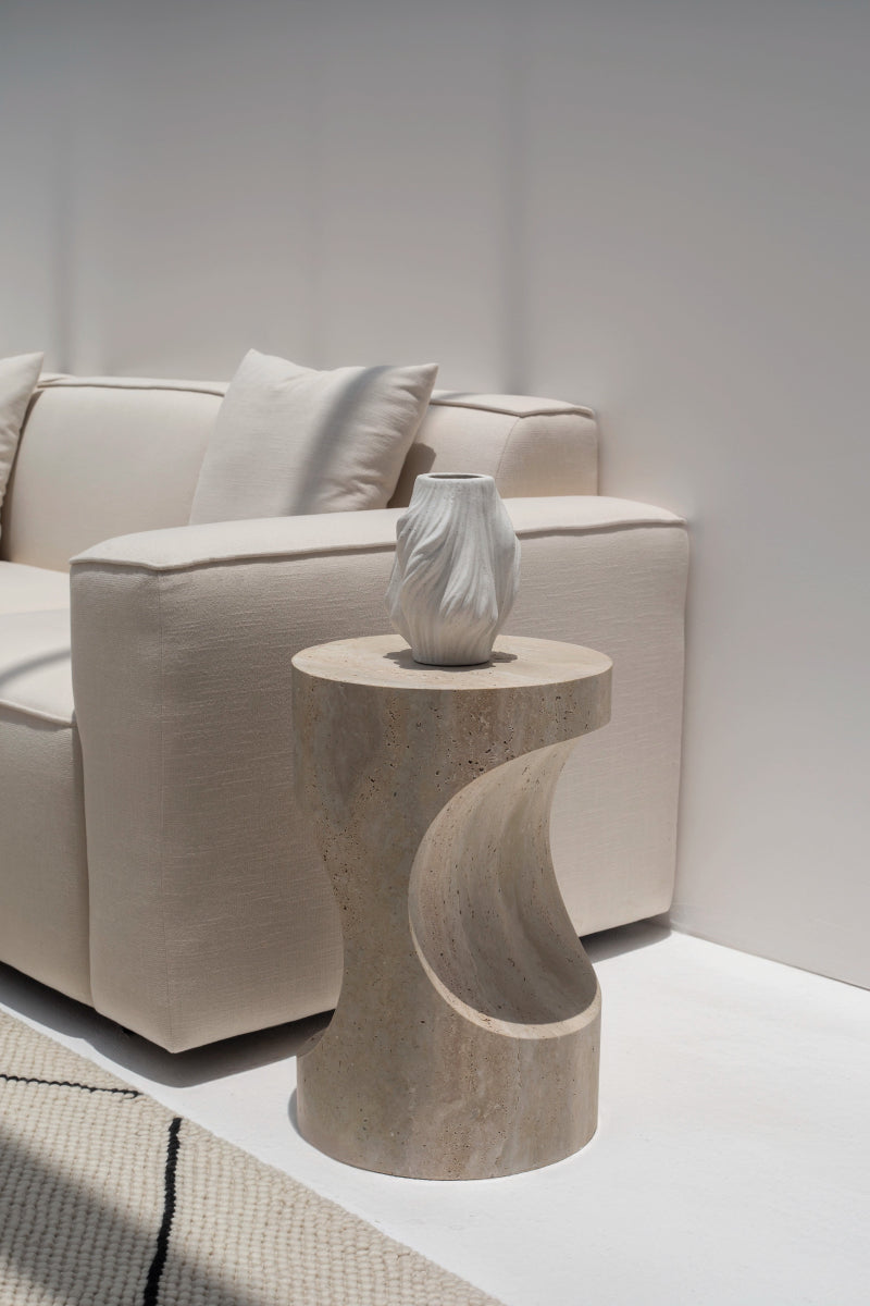 Tamara Sculpted Travertine Side Table