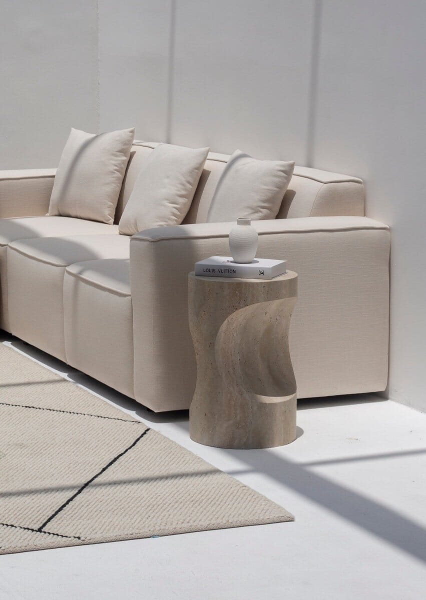 Aysun Cream Linen Modular Sofa with Ottoman - Image 4