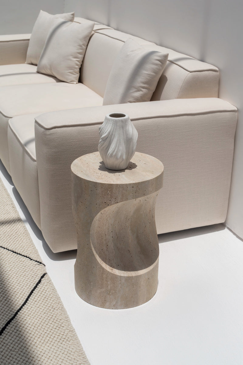Tamara Sculpted Travertine Side Table - Image 4