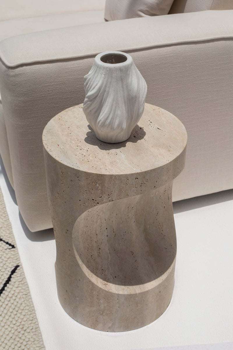 Tamara Sculpted Travertine Side Table - Image 5