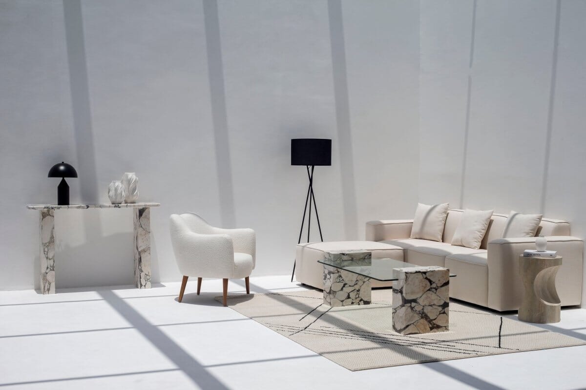 Aysun Cream Linen Modular Sofa with Ottoman - Image 7