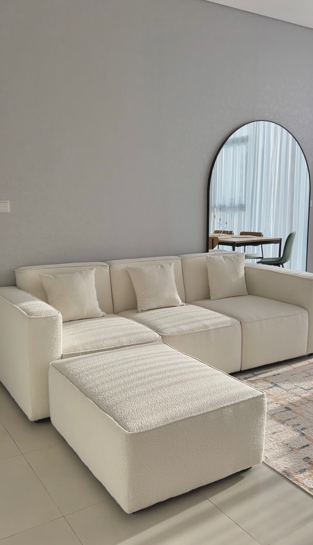 Aysun Off White Boucle Modular Sofa with Ottoman