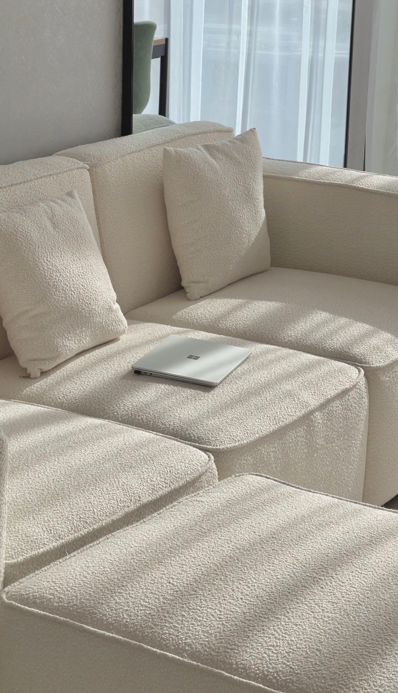 Aysun Off White Boucle Modular Sofa with Ottoman - Image 3