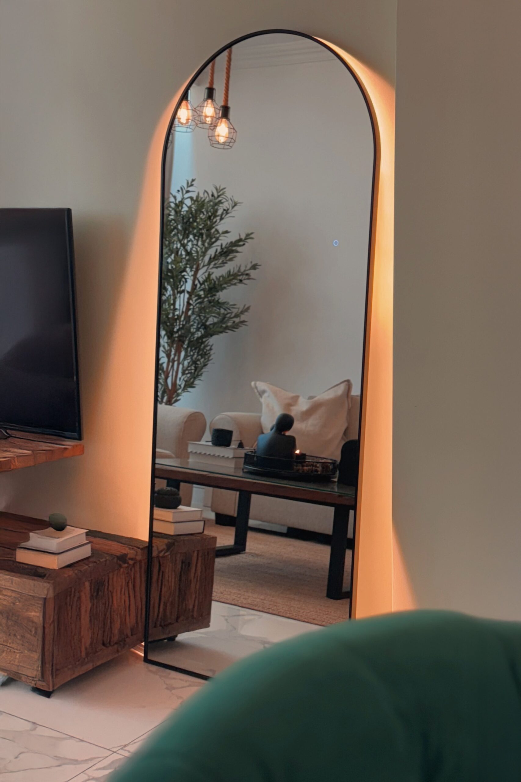 Alev Black Arched LED Wall Mirror with Soft Backlighting - Image 2