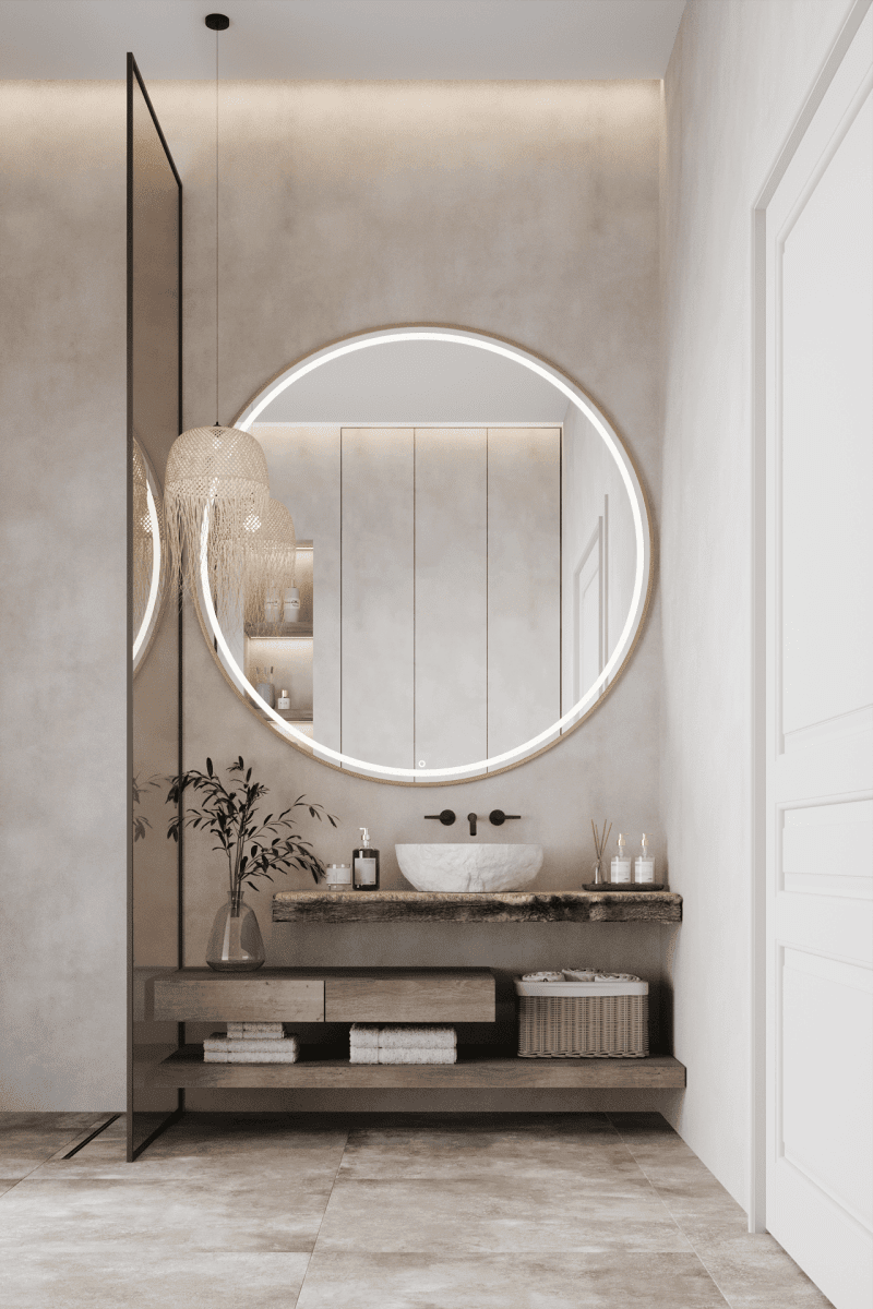 Ekin LED Gold Frame Round Wall Mirror