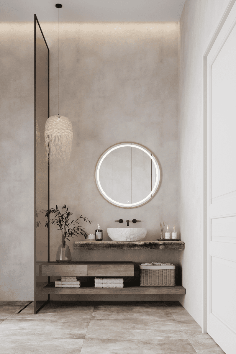 Ekin LED Gold Frame Round Wall Mirror - Image 2