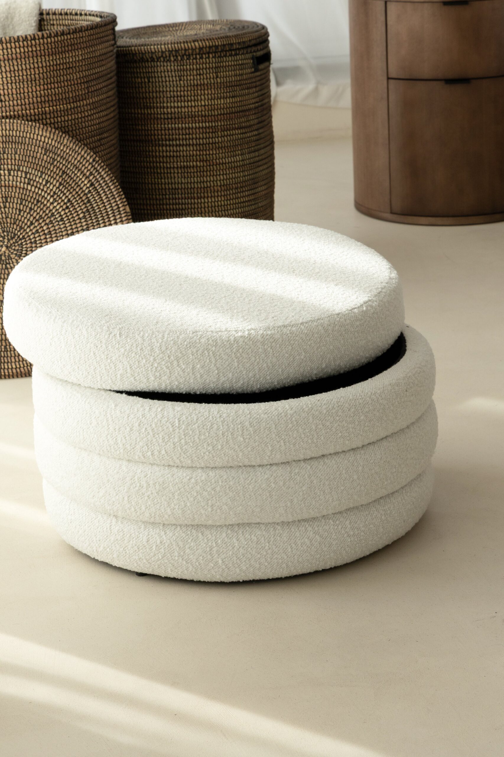 Sevil Layered Boucle Pouf Ottoman