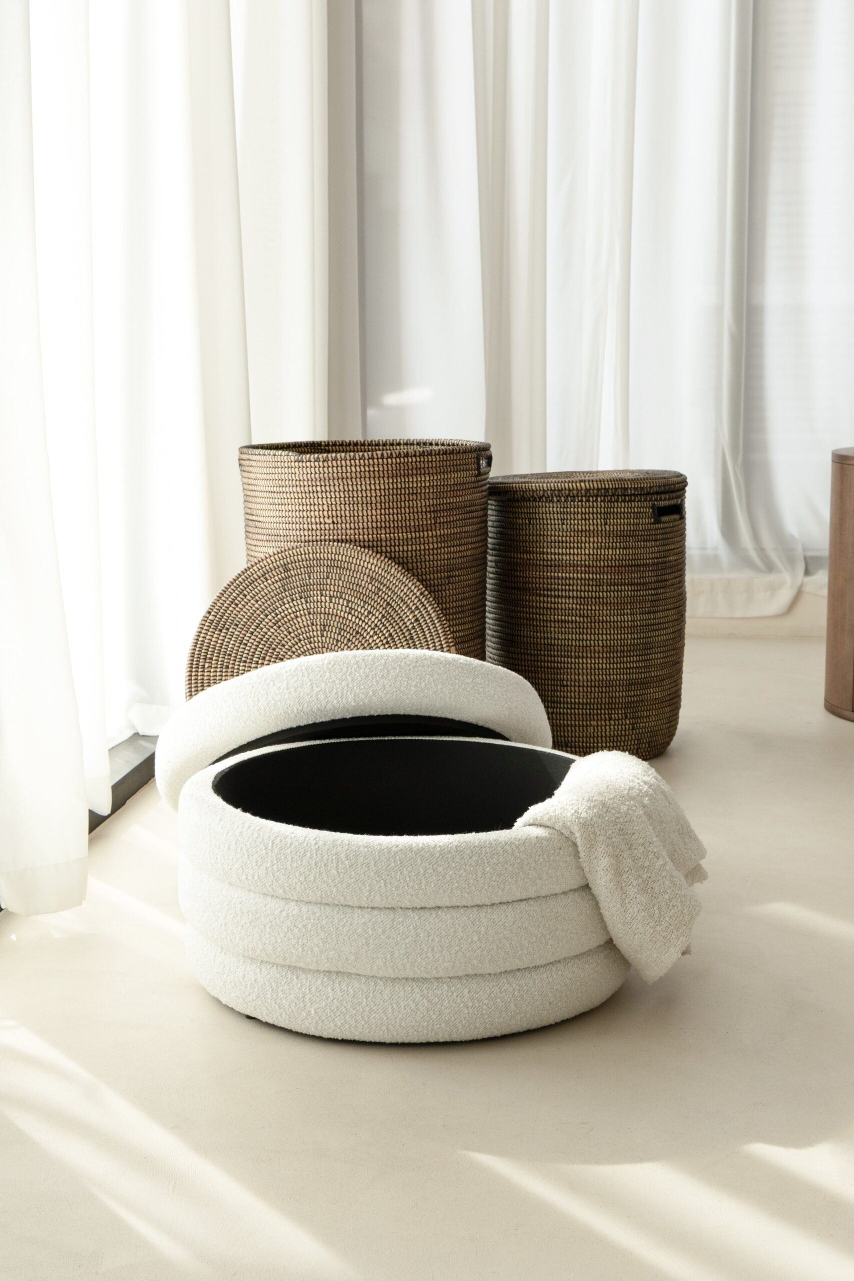 Sevil Layered Boucle Pouf Ottoman - Image 7