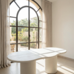 Tereza Off White Microconcrete Irregular Top Dining Table