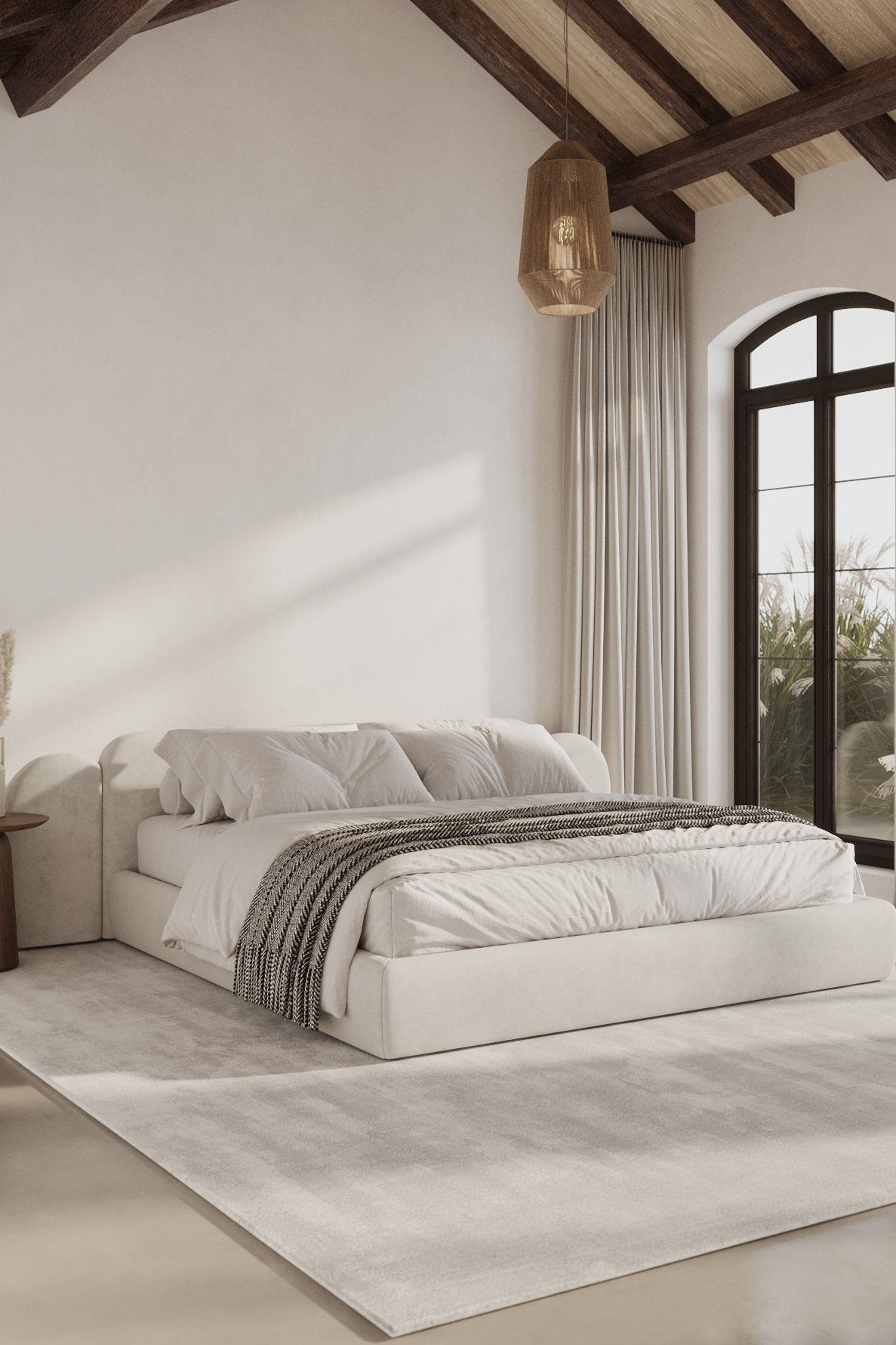 Isobel Off White Velvet Upholstered Platform Bed