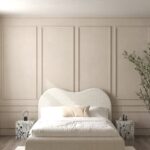 Annelise Cream Boucle Upholstered Platform Bed with Irregular Headboard