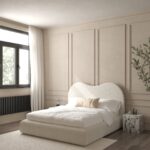 Annelise Cream Boucle Upholstered Platform Bed with Irregular Headboard
