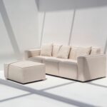Aysun Cream Linen Modular Sofa with Ottoman