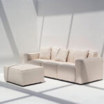 Aysun Cream Linen Modular Sofa with Ottoman