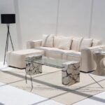 Aysun Cream Linen Modular Sofa with Ottoman