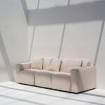 Aysun Cream Linen Modular Sofa with Ottoman