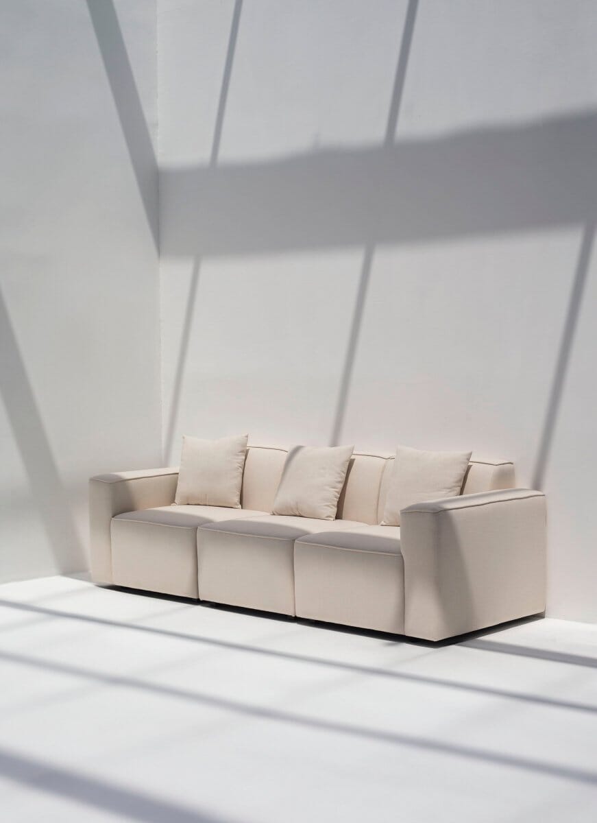 Aysun Cream Linen Modular Sofa with Ottoman - Image 6
