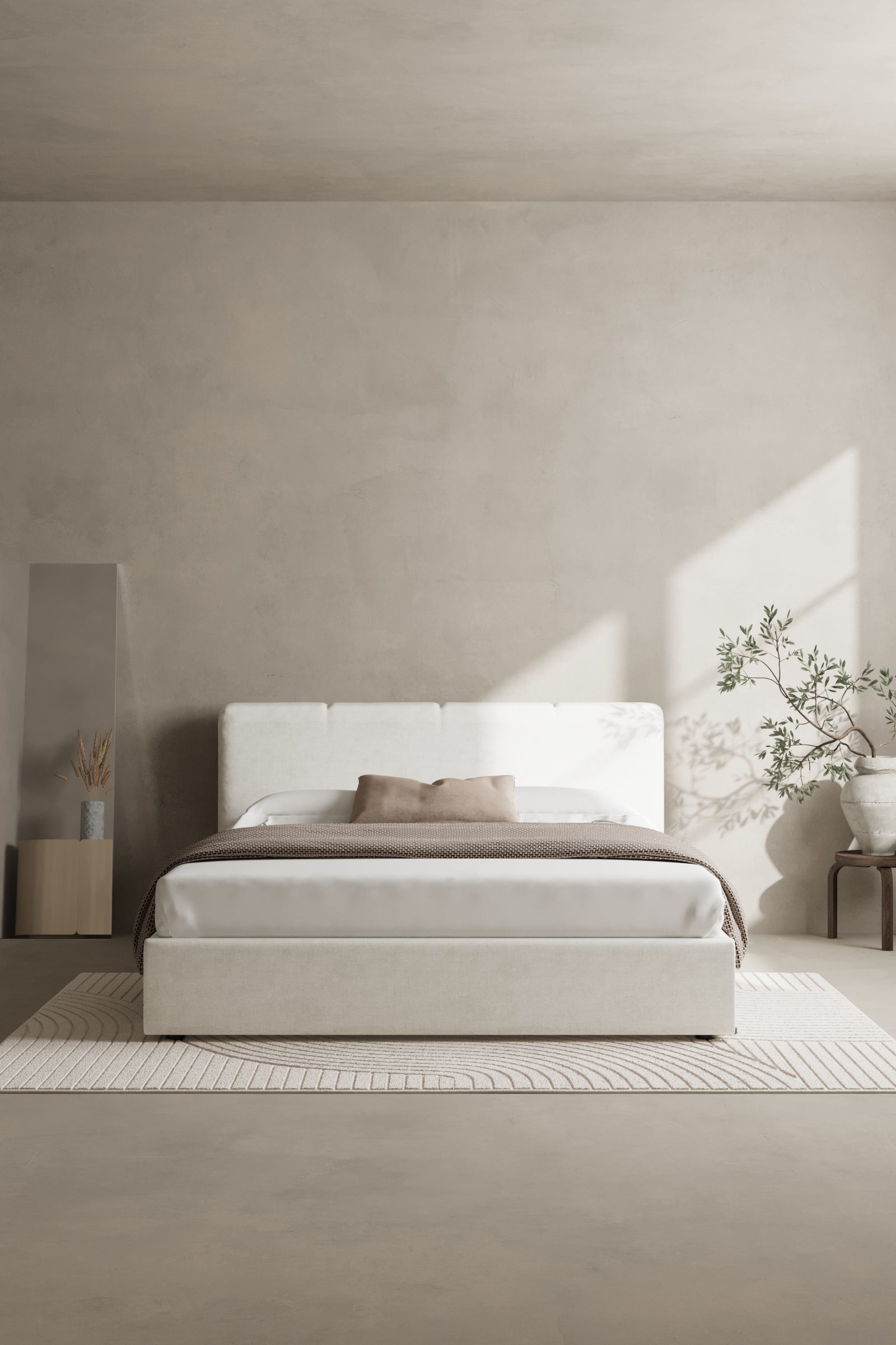 Lillian Off White Velvet Upholstered Platform Bed