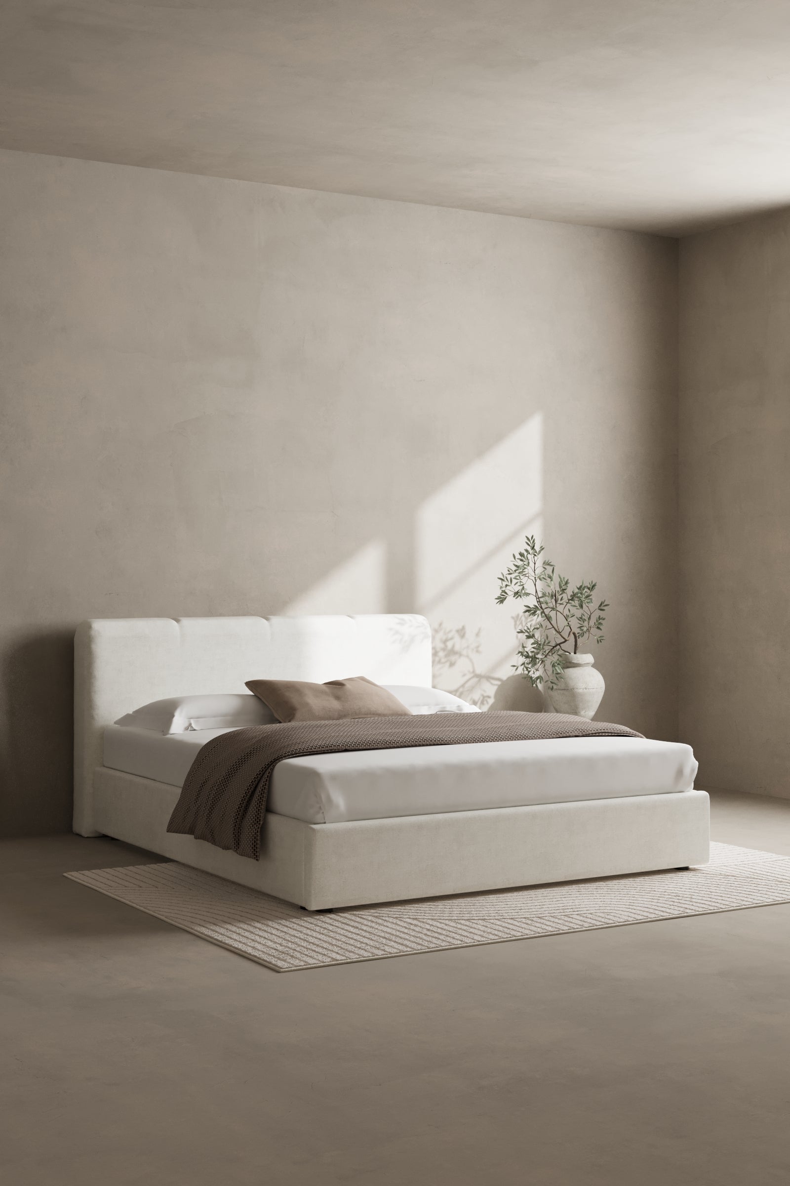 Lillian Off White Velvet Upholstered Platform Bed - Image 2