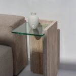 Anise Glass Top L-Shape Travertine Side Table