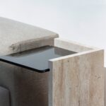 Anise Glass Top L-Shape Travertine Side Table