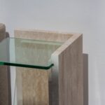 Anise Glass Top L-Shape Travertine Side Table
