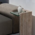 Anise Glass Top L-Shape Travertine Side Table