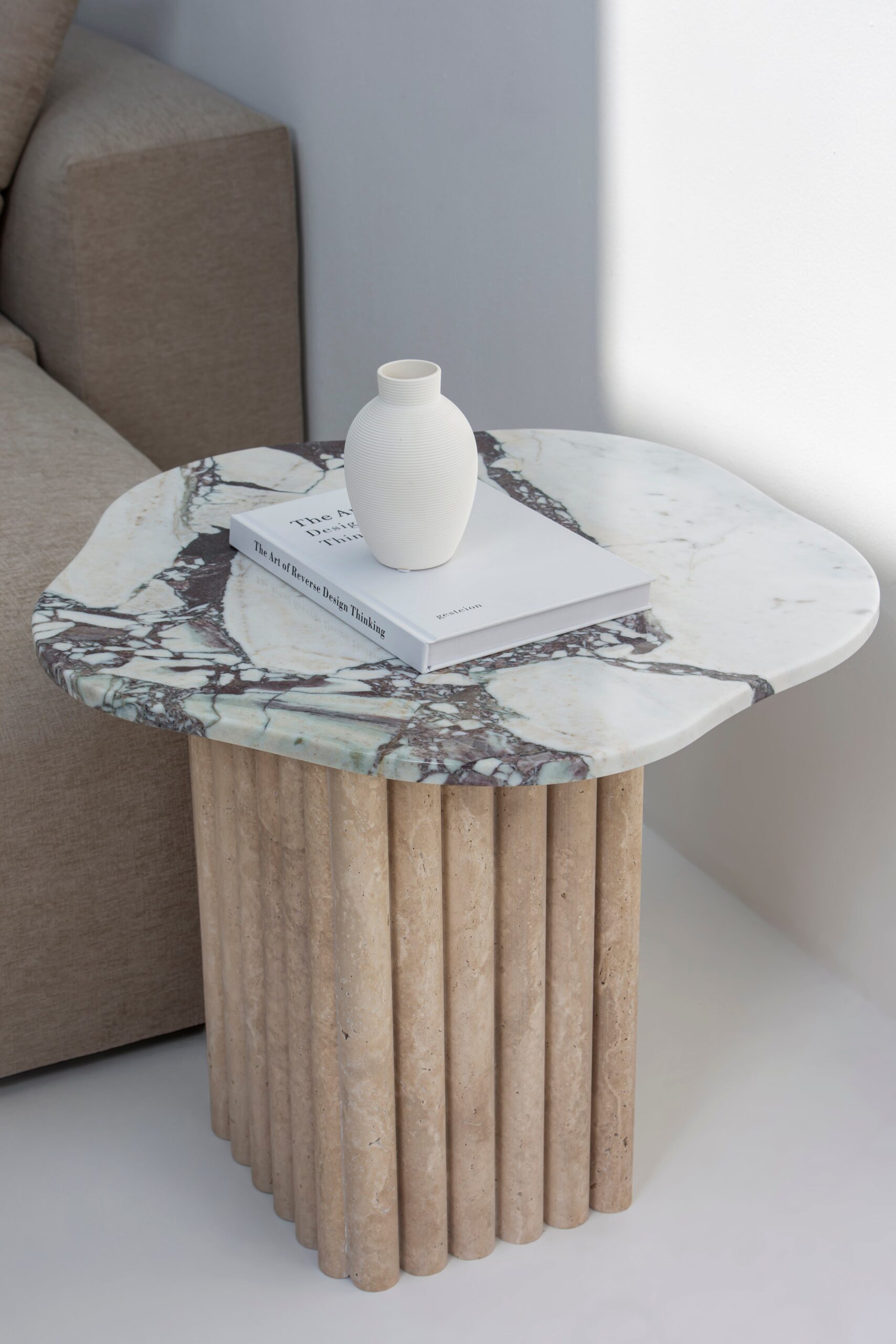 Emma Viola Marble Side Table With Travertine Base