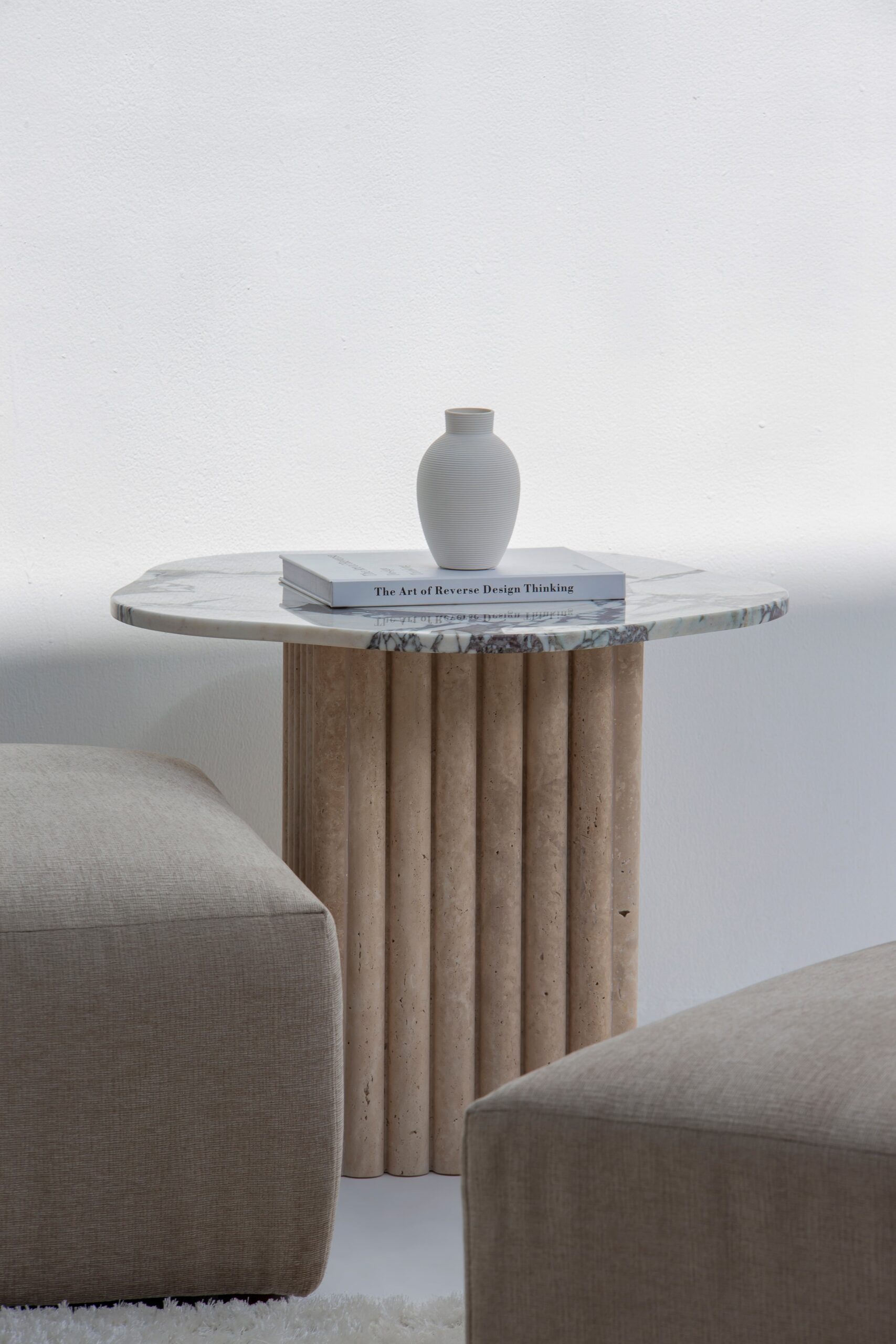 Emma Viola Marble Side Table With Travertine Base - Image 4
