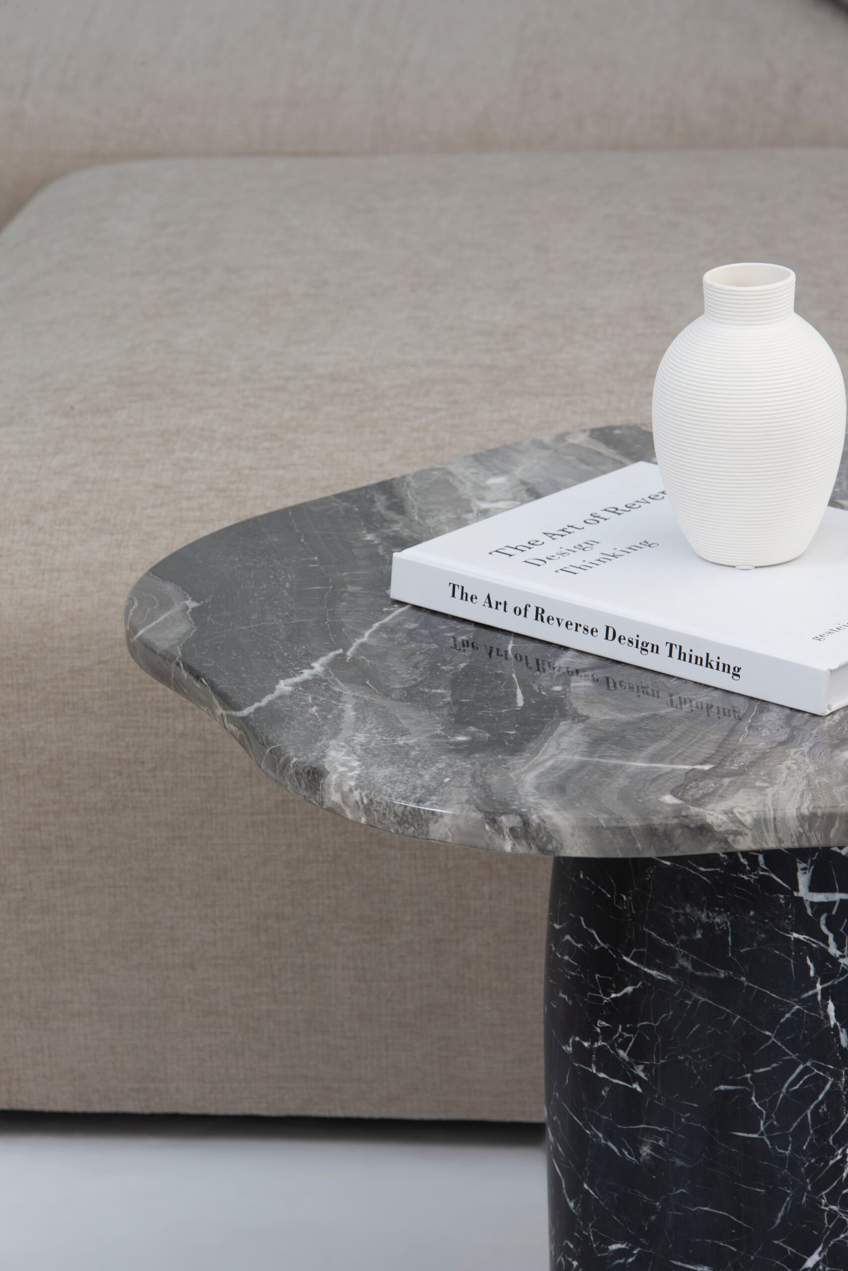 Nira Breccia Grey Side Table with Black Marquina Base - Image 2