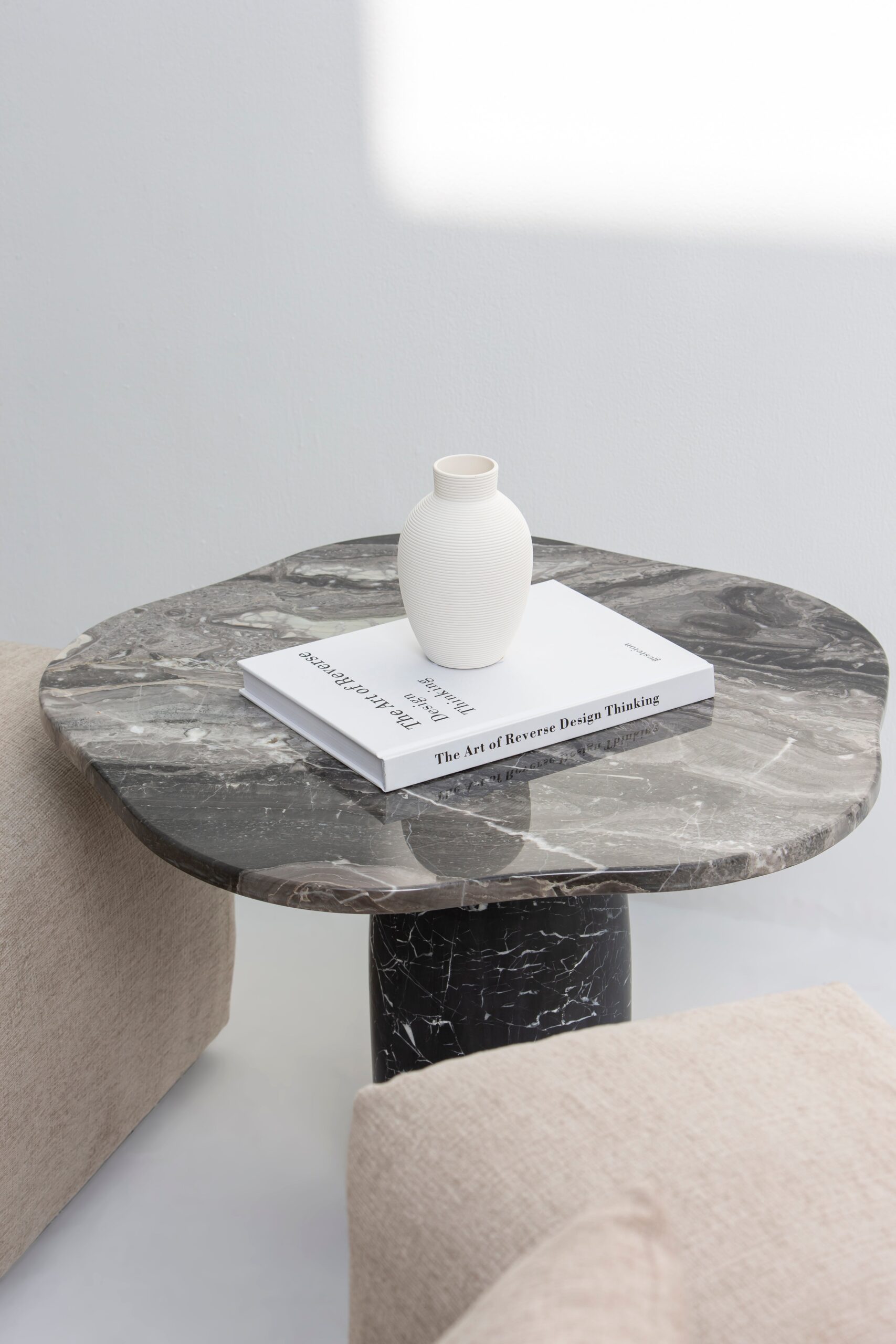 Nira Breccia Grey Side Table with Black Marquina Base - Image 3