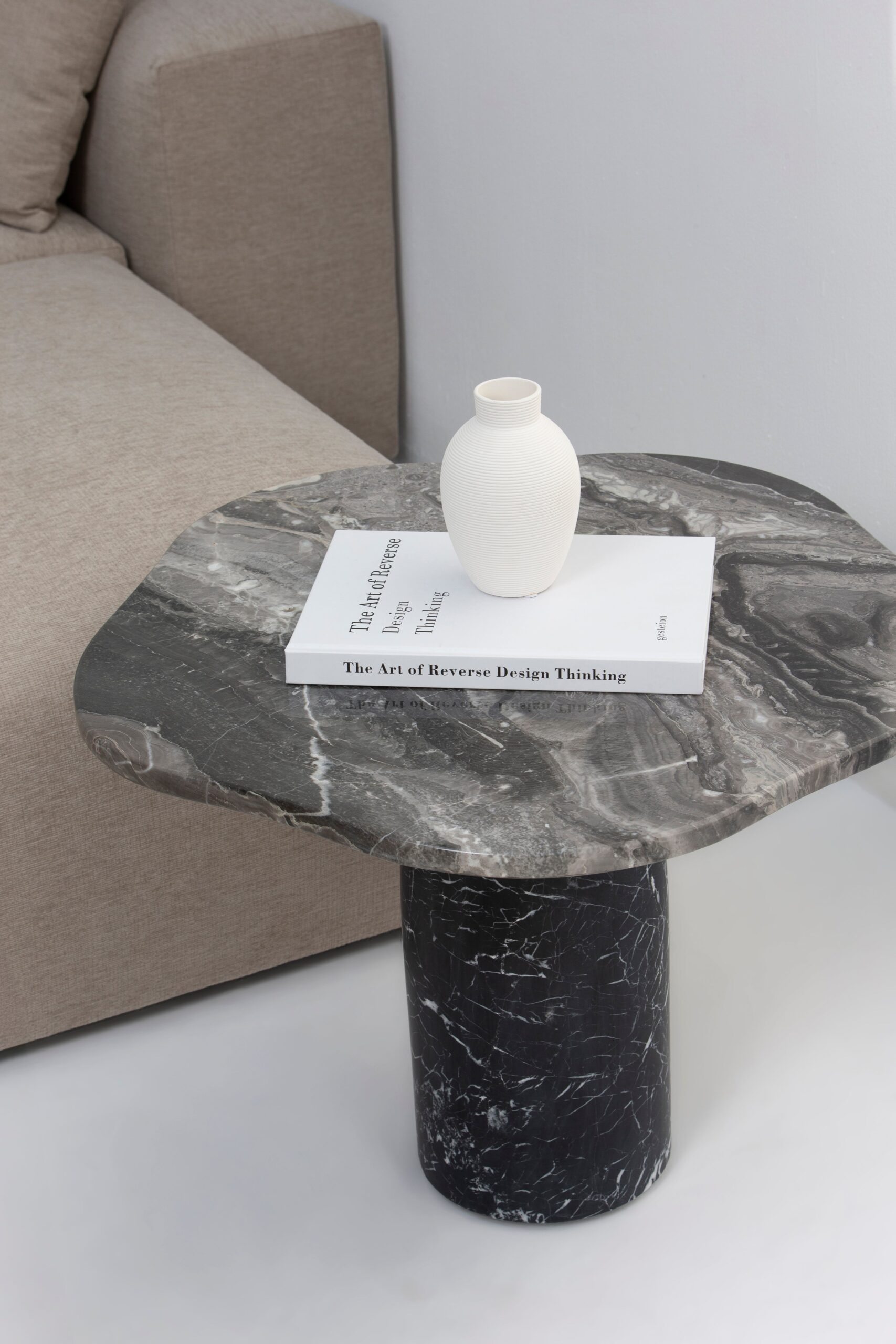 Nira Breccia Grey Side Table with Black Marquina Base - Image 4