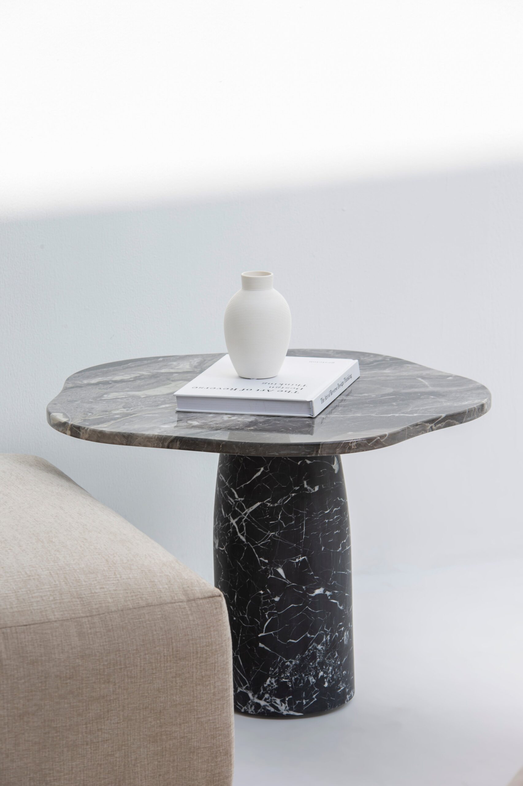 Nira Breccia Grey Side Table with Black Marquina Base - Image 5