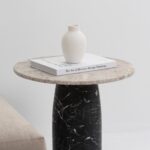 Alia Amazon Grey Marble Side Table With Black Marquina Base