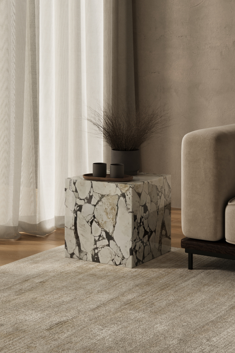 Sabine Calacatta Viola Cube Marble Side Table - Image 2