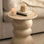 Ambre Travertine Finish Concrete Side Table
