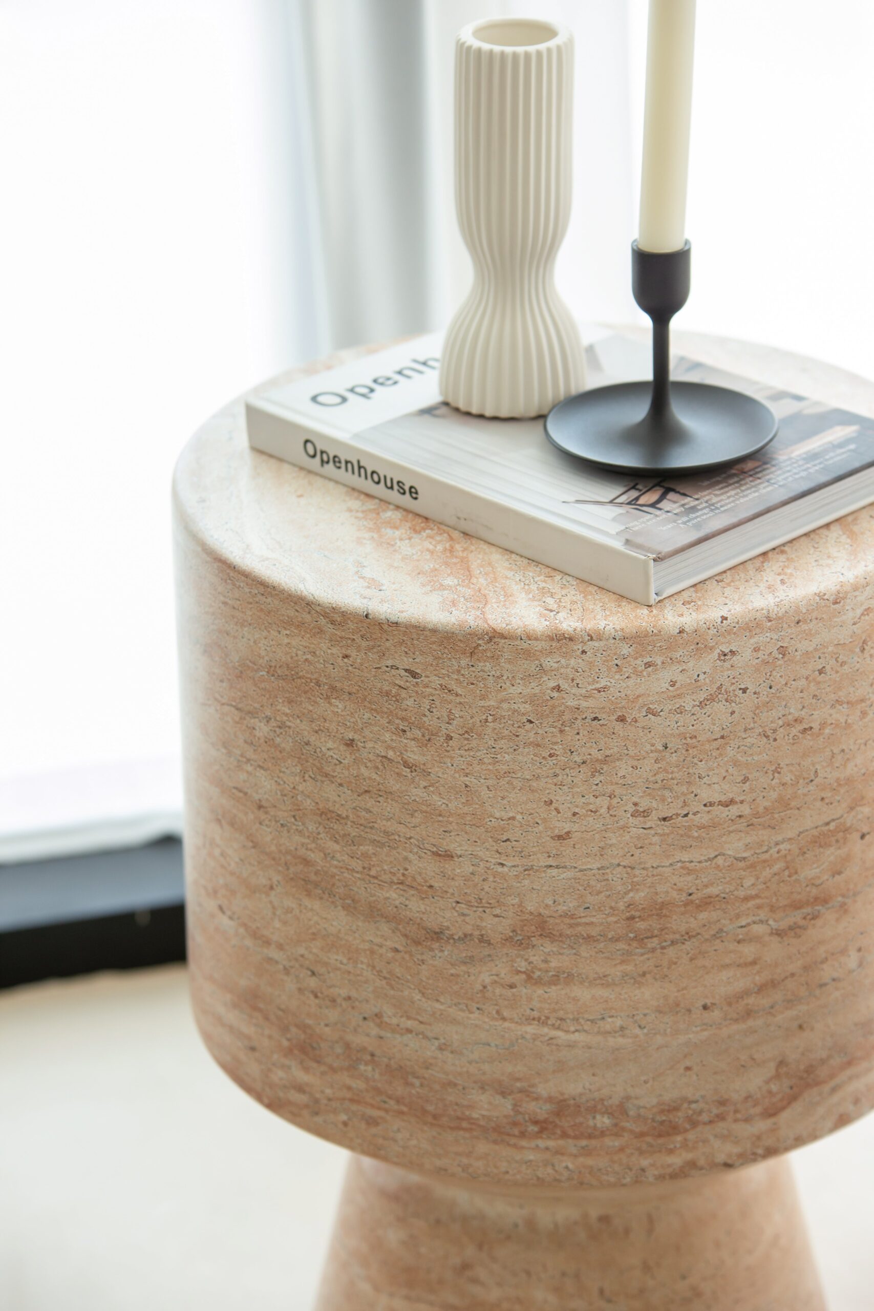 Alpina Travertine Finish Concrete Side Table - Image 2