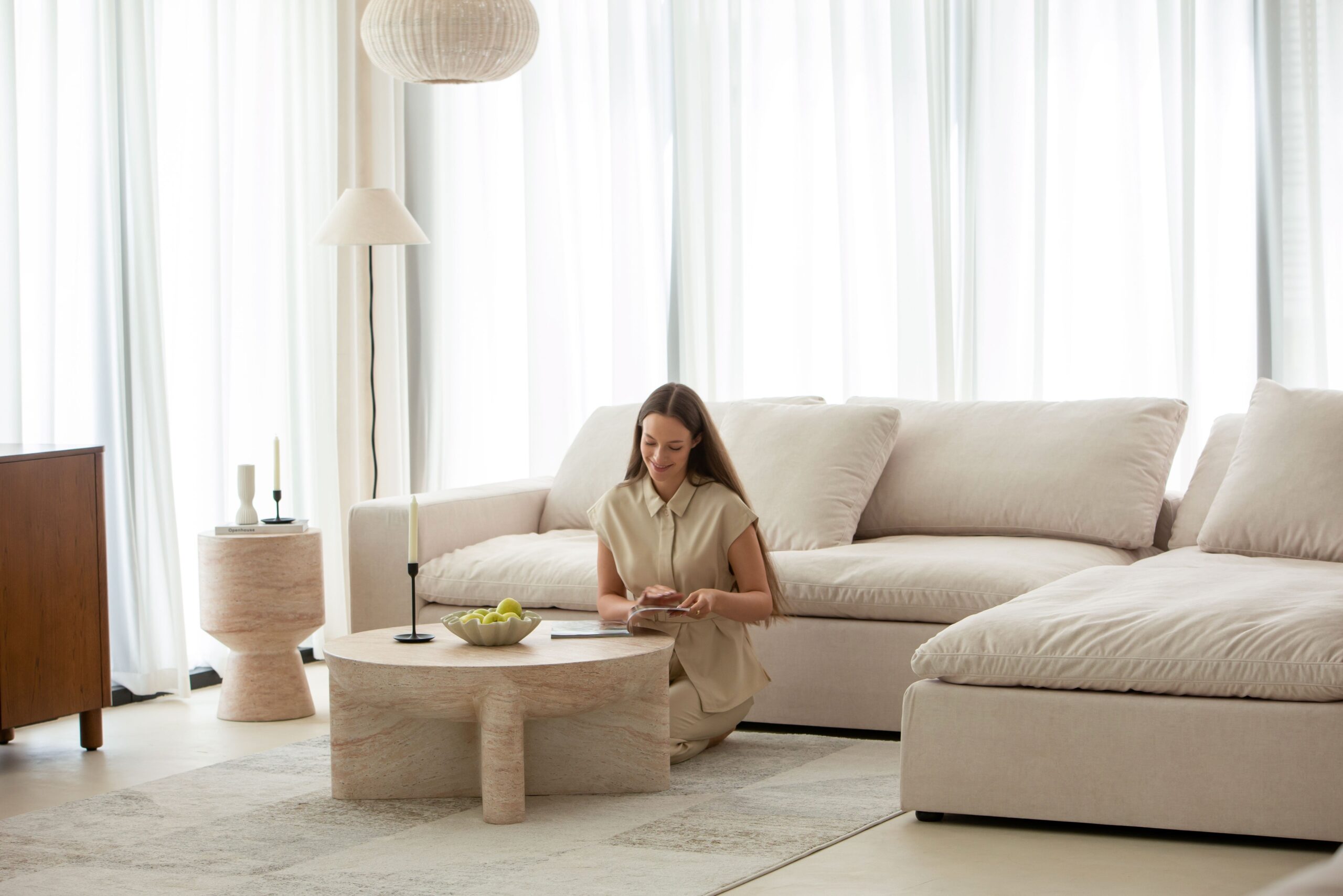 Alpina Travertine Finish Concrete Side Table - Image 7