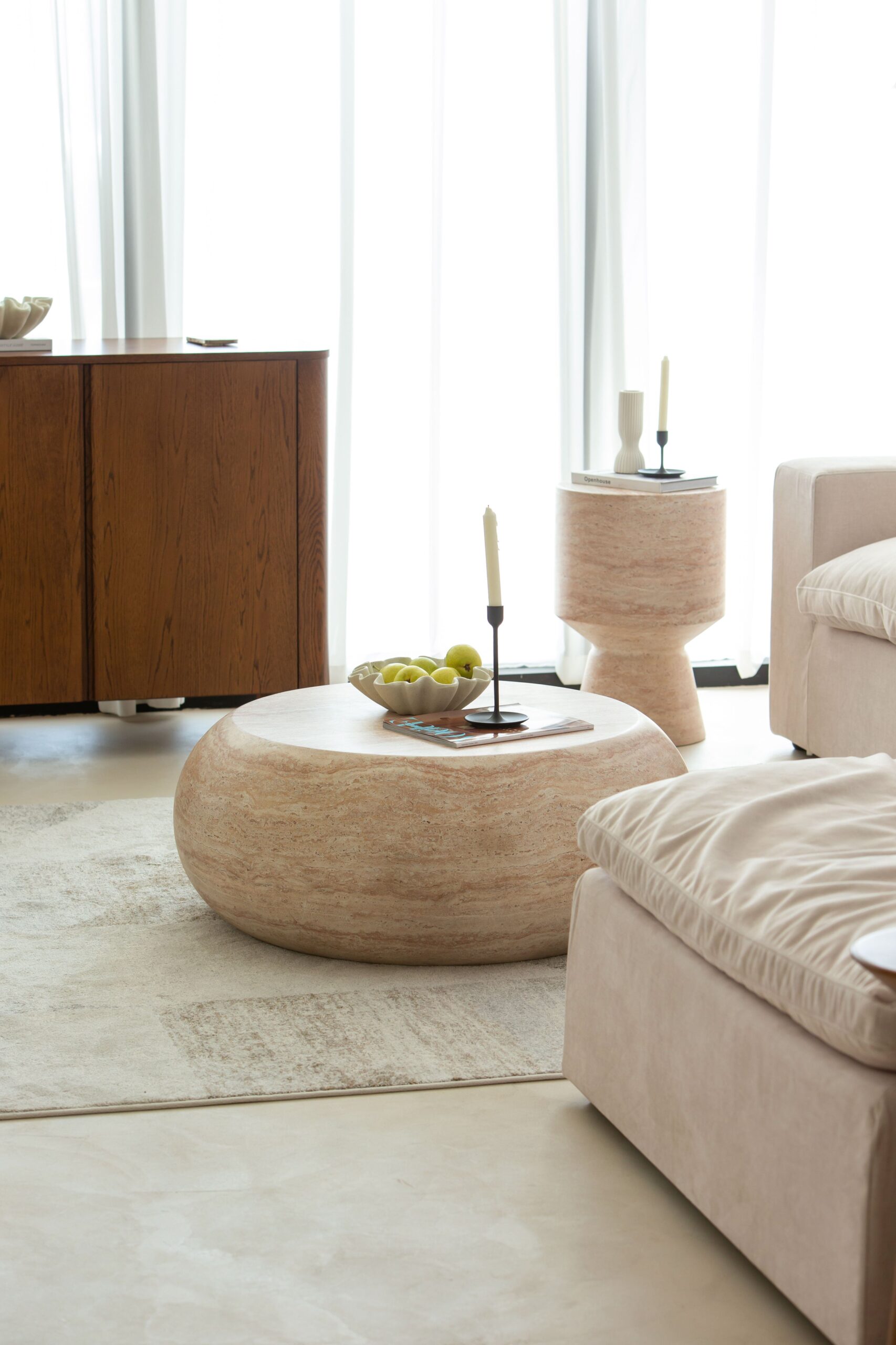 Alpina Travertine Finish Concrete Side Table - Image 9