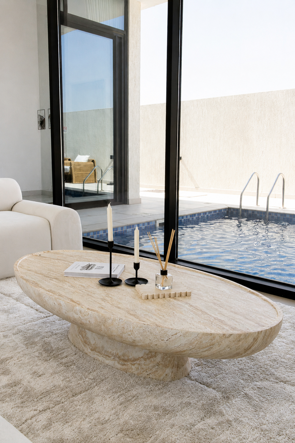 Vista Travertine Finish Concrete Coffee Table - Image 3