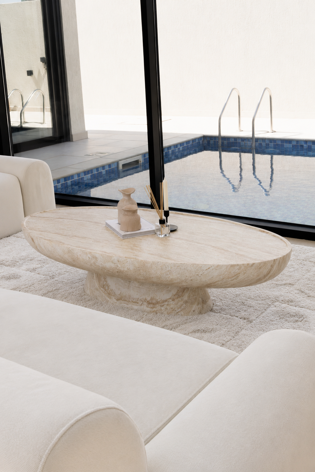Vista Travertine Finish Concrete Coffee Table - Image 11