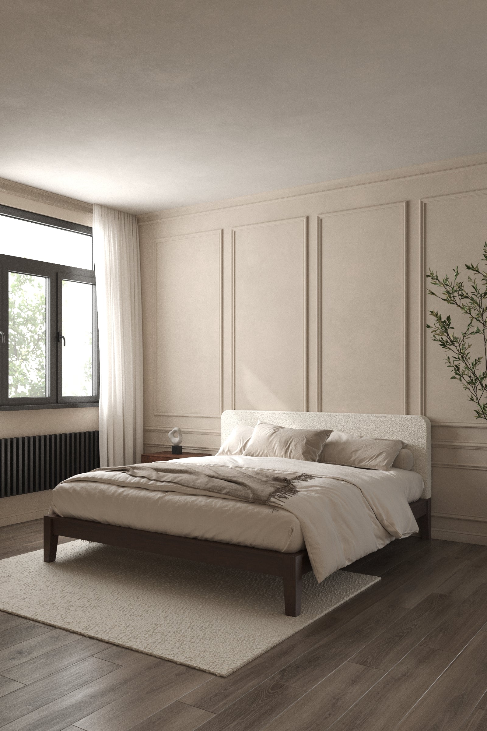 Hinata Japanese Joinery Boucle Dark Wood Bed - Image 4