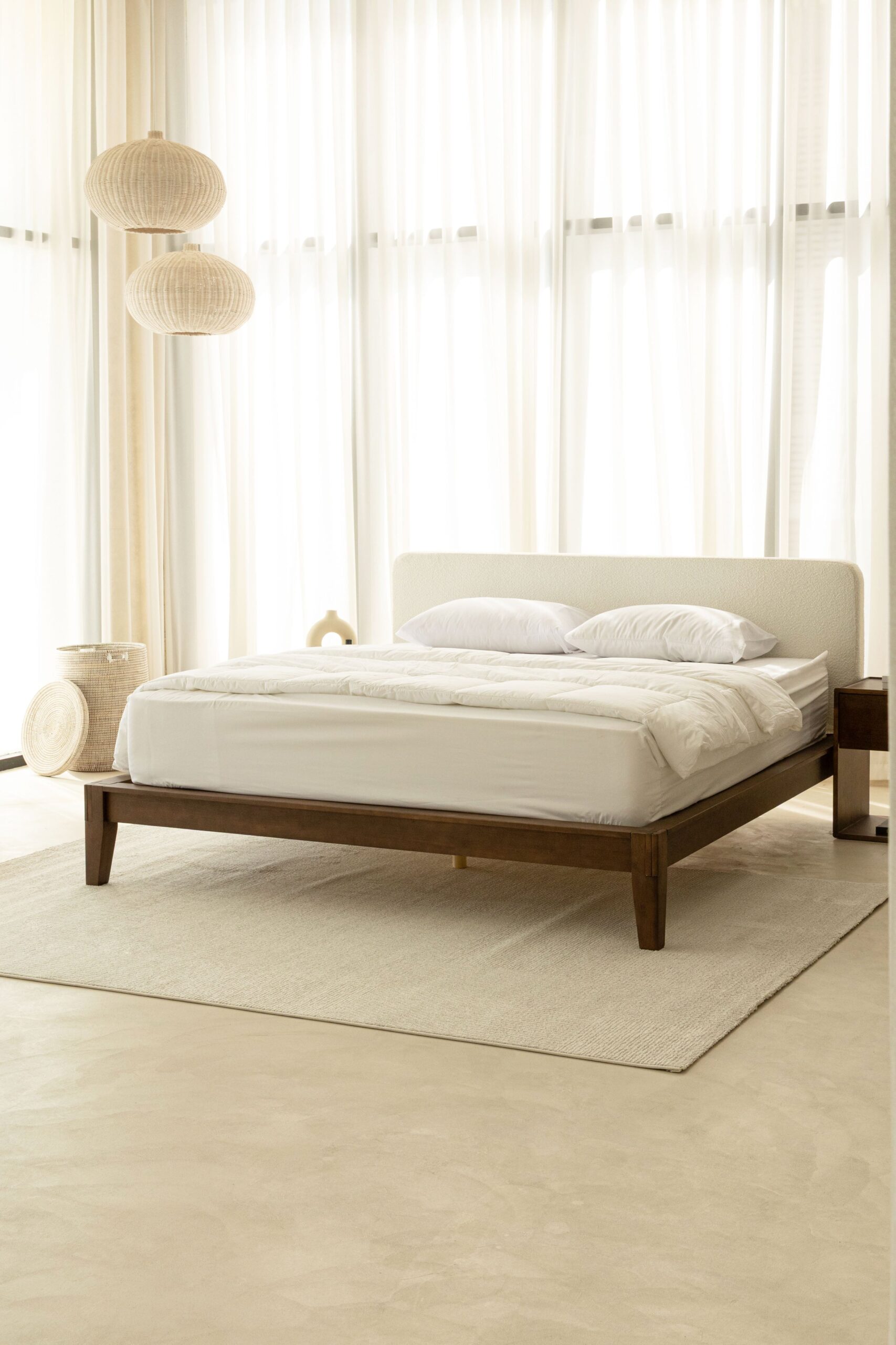Hinata Japanese Joinery Boucle Dark Wood Bed - Image 6