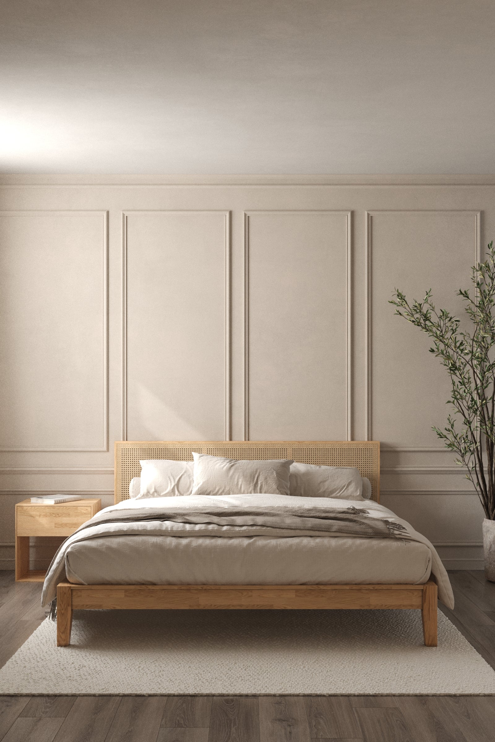Midori Japanese Joinery Rattan Light Wood Bed