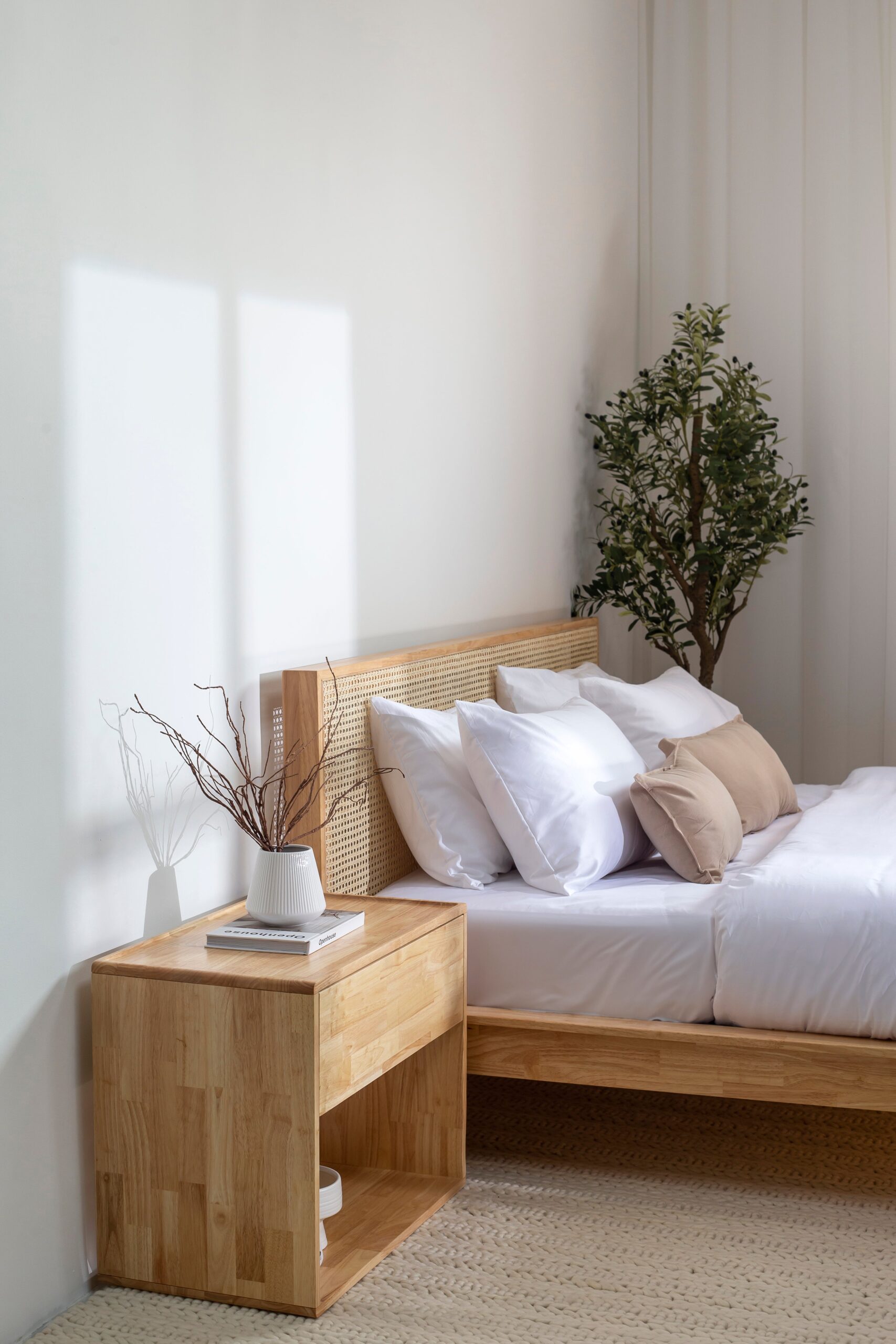 Midori Japanese Joinery Rattan Light Wood Bed - Image 5