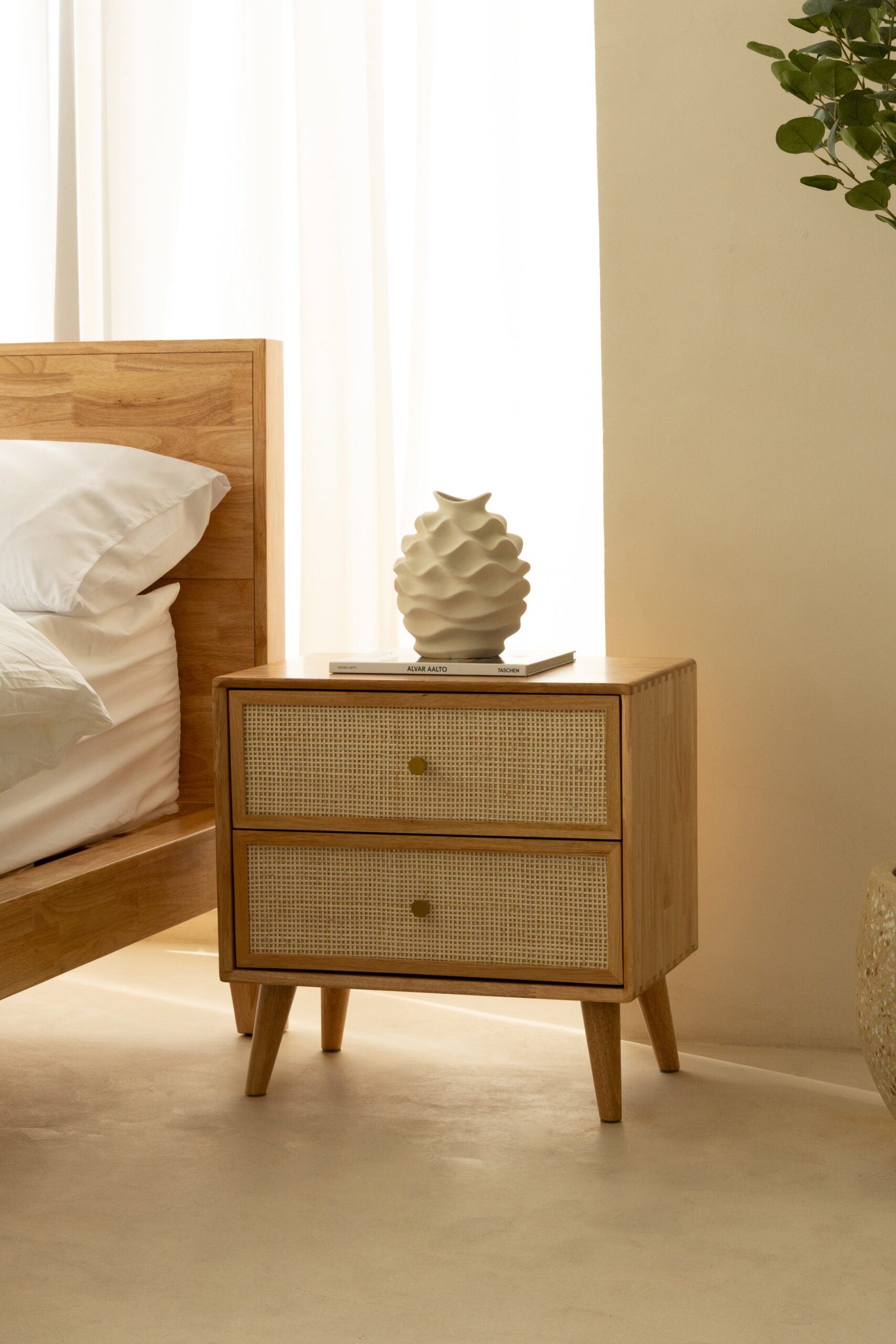 Rin Rattan Light Wood Bedside Table
