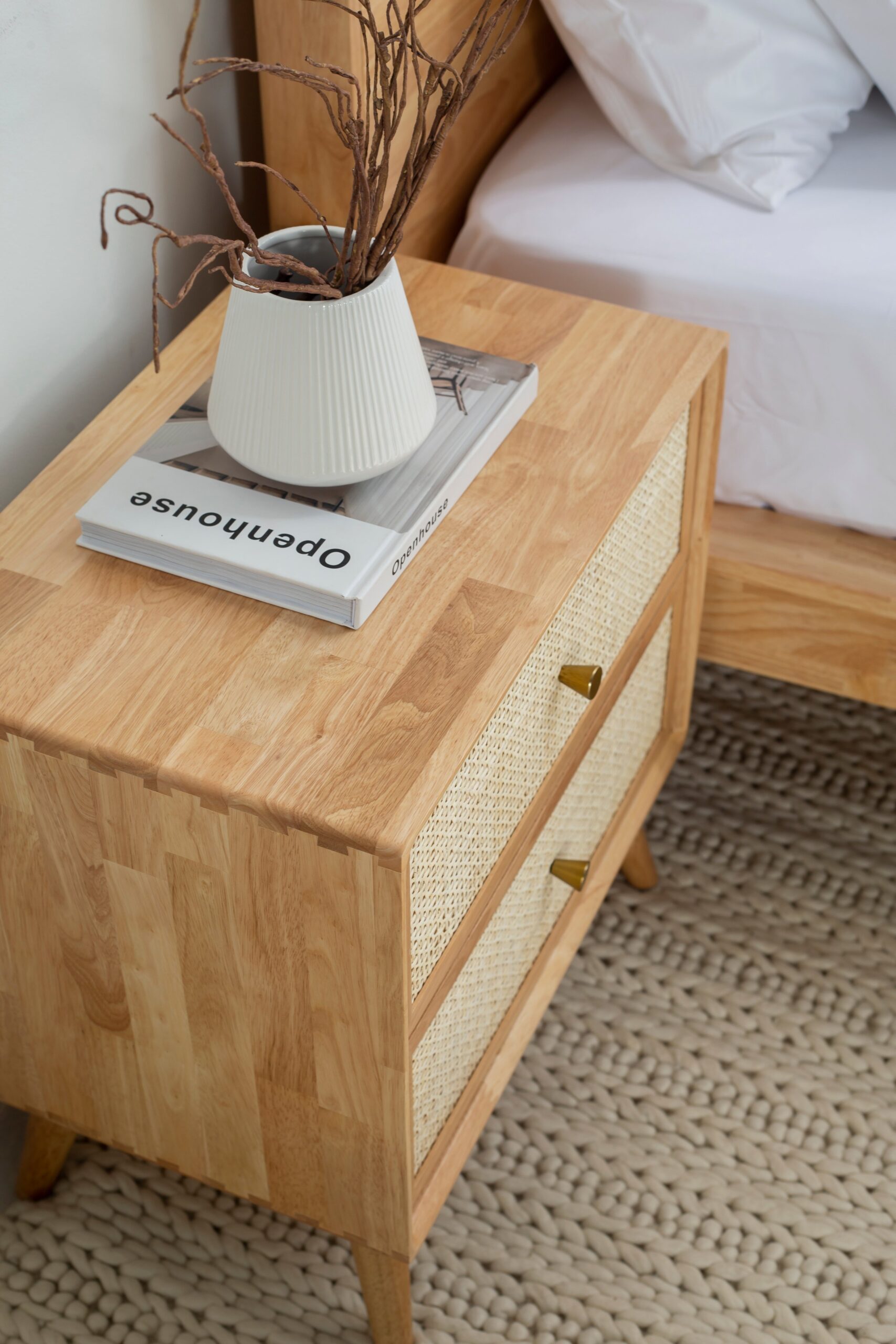 Rin Rattan Light Wood Bedside Table - Image 4