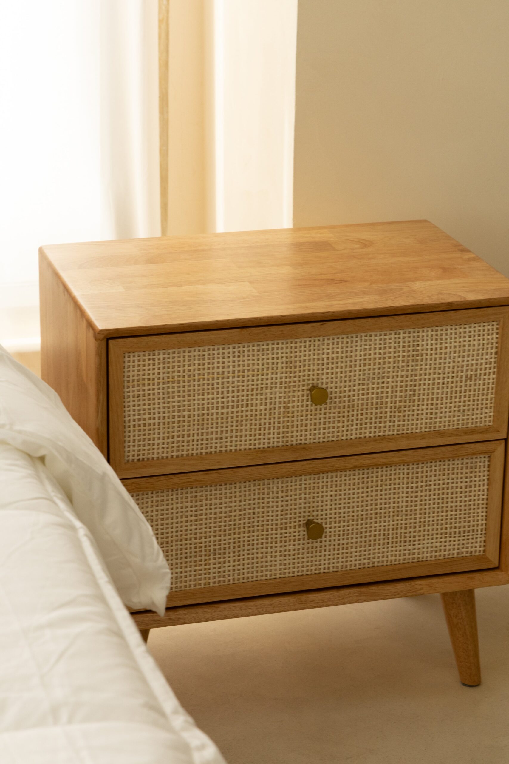 Rin Rattan Light Wood Bedside Table - Image 8